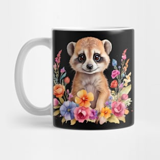 A meerkat decorated with beautiful watercolor flowers Mug